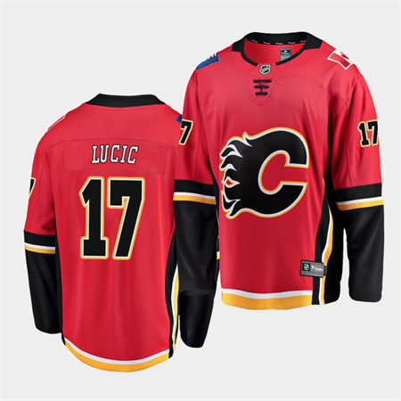 Men's Calgary Flames #17 Milan Lucic adidas Red Black Alternate Jersey